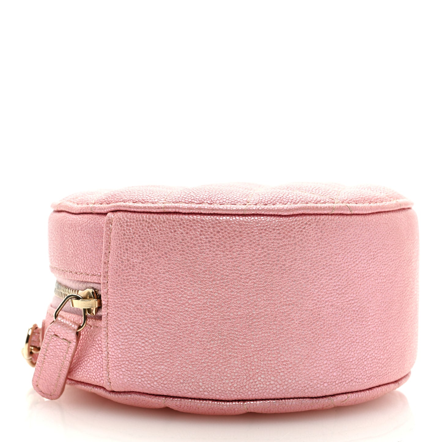 Iridescent Caviar Quilted Round Clutch With Chain Pink