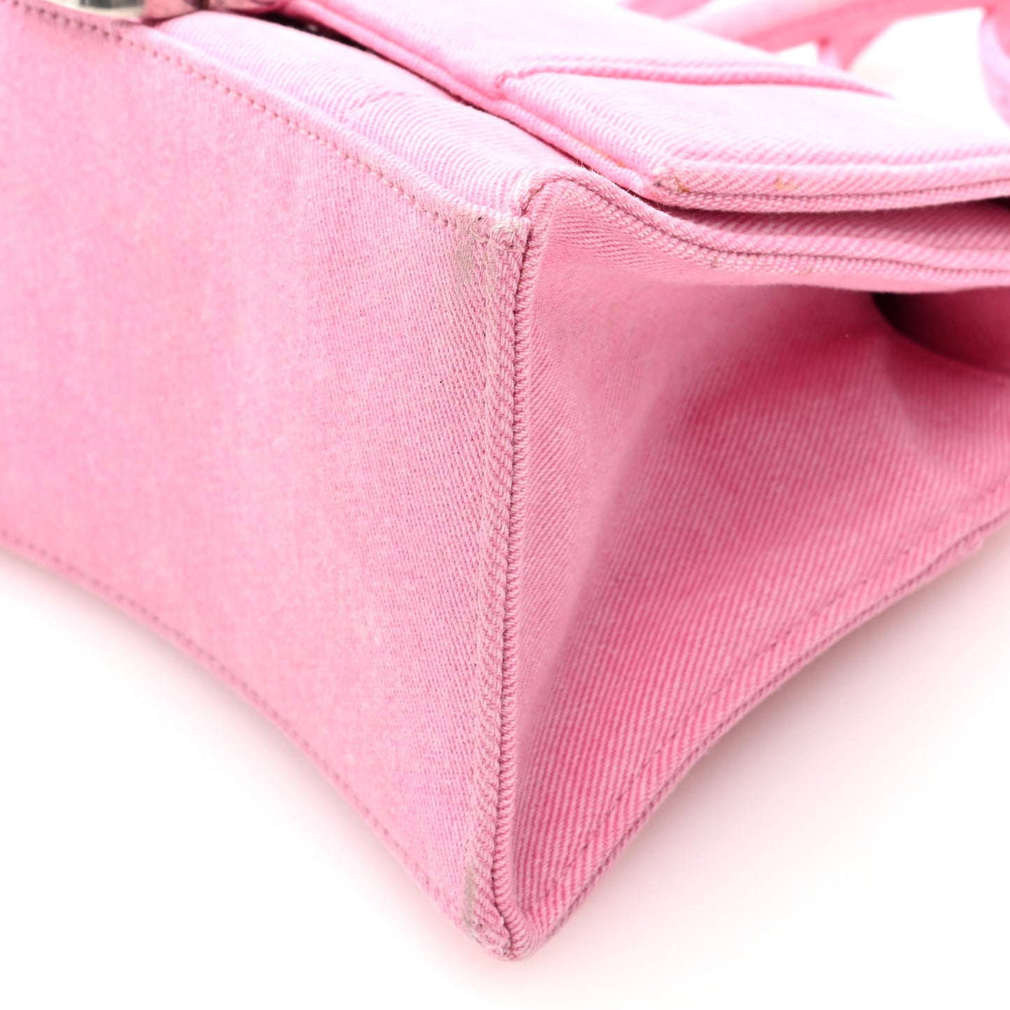 Washed Denim Small Hourglass Top Handle Bag Denim Pink