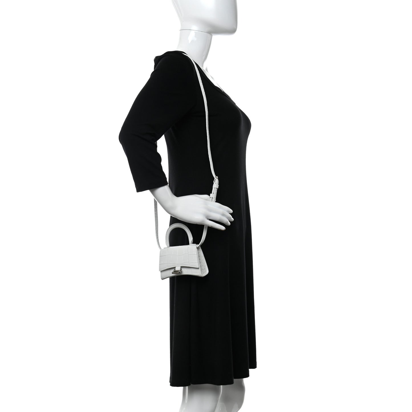 Shiny Calfskin Crocodile Embossed Hourglass Top Handle Bag Mini White