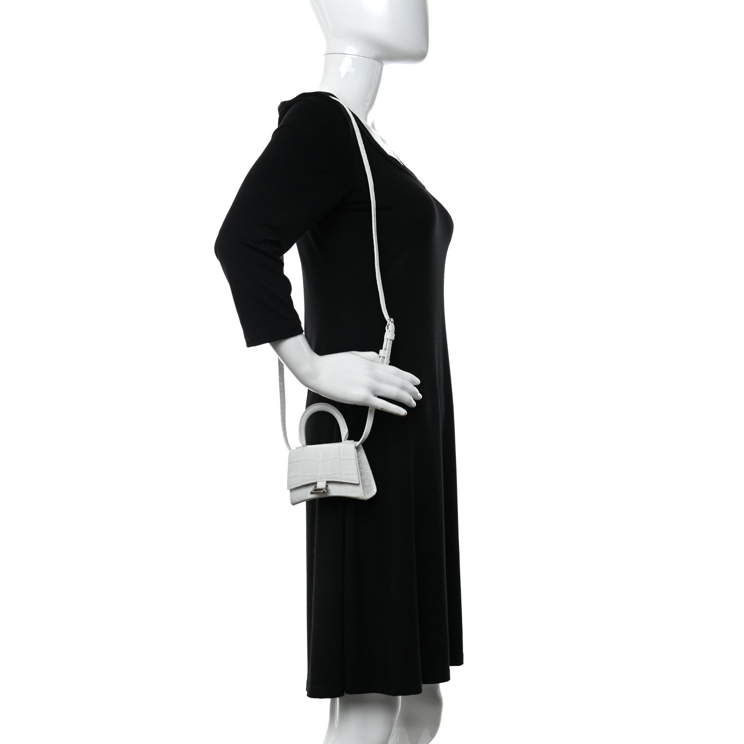 Balenciaga Shiny Calfskin Crocodile Embossed Hourglass Top Handle Bag Mini White 2 of 10