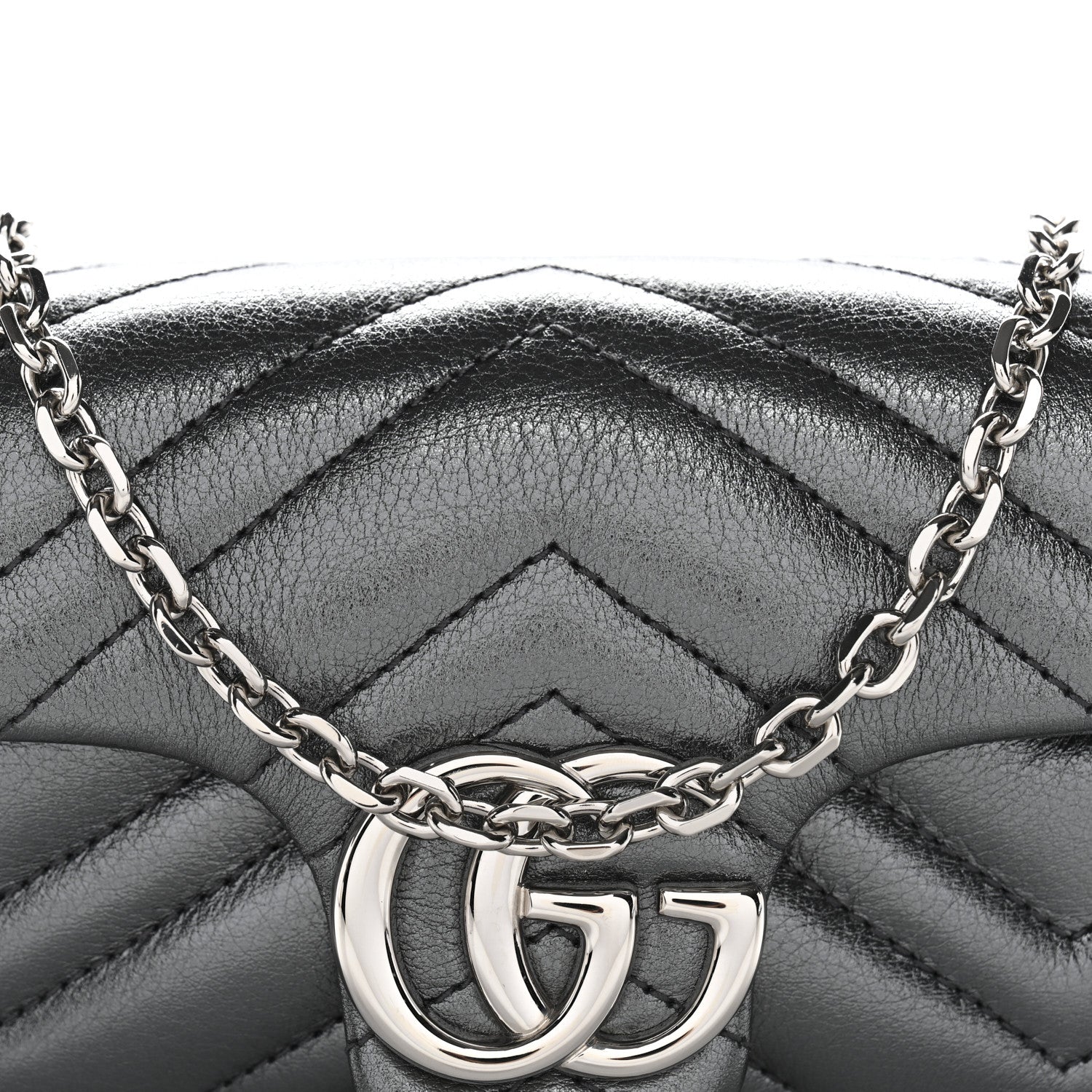 Gucci Metallic Lambskin Matelasse Mini GG Marmont Shoulder Bag Piombo 8 of 10