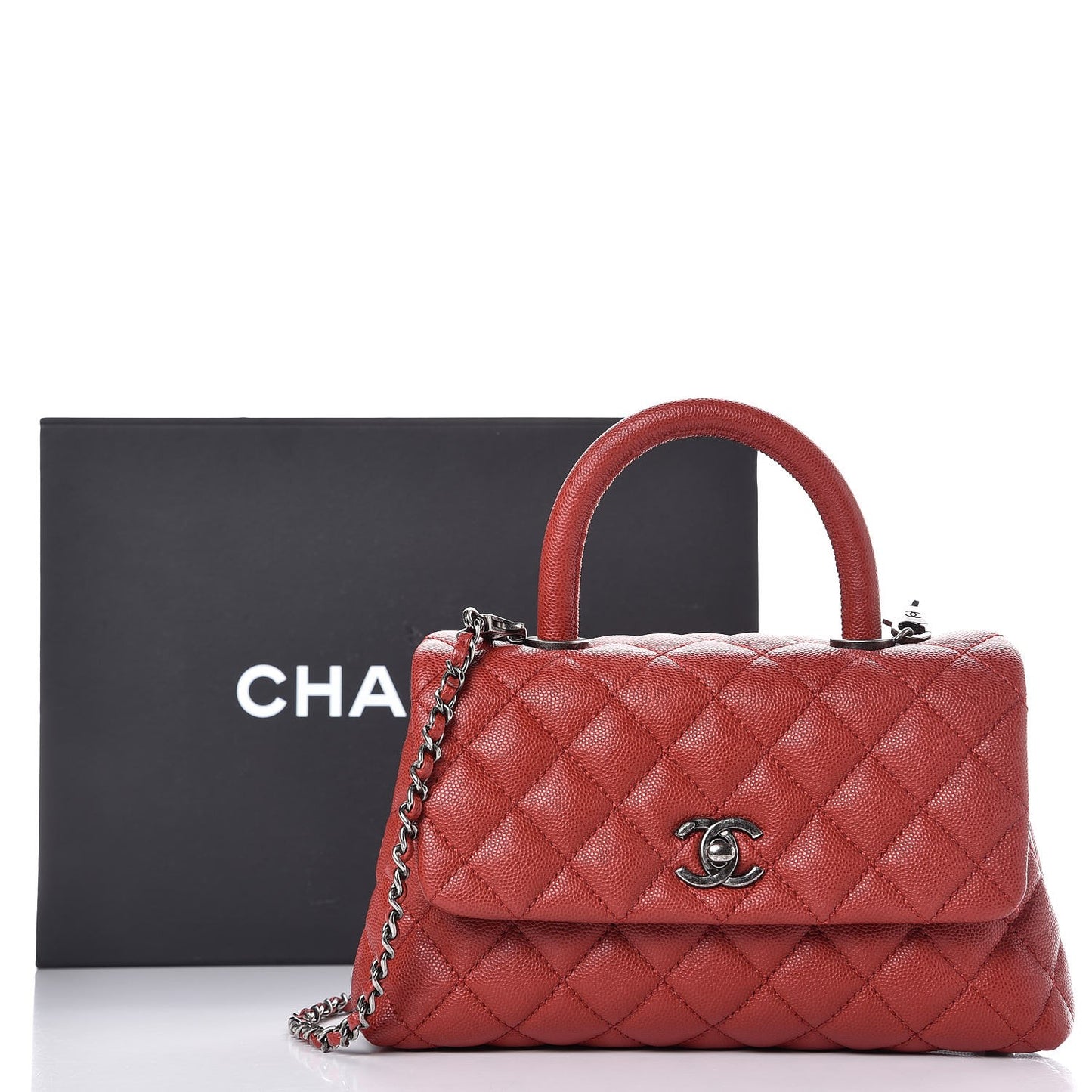 Caviar Quilted Mini Coco Handle Flap Red