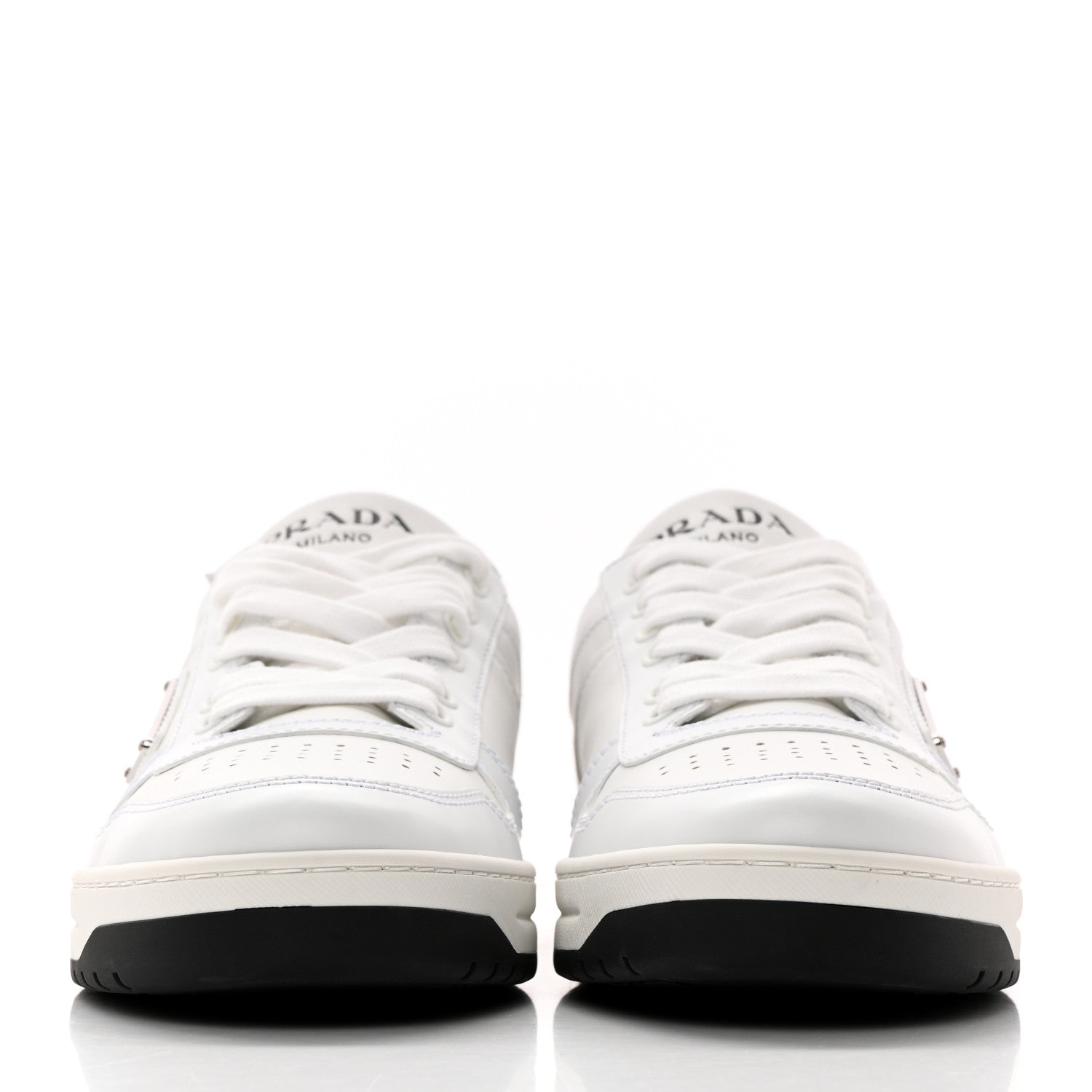 Prada Vitello Rois Triangle Womens Downtown Low Top 30mm Sneakers 39.5 White Black 2 of 10