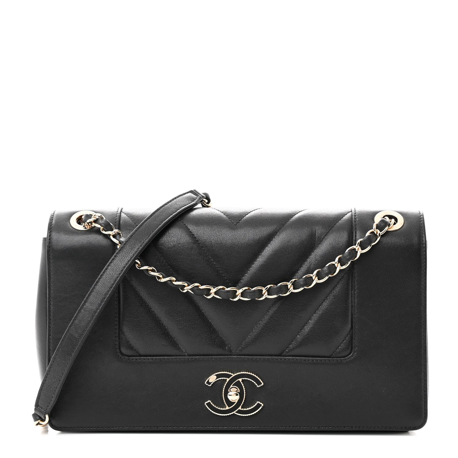 Chanel Sheepskin Chevron Quilted Vintage Mademoiselle Flap Black 1 of 11