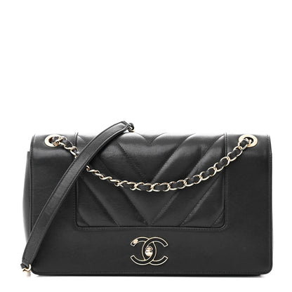 Chanel Sheepskin Chevron Quilted Vintage Mademoiselle Flap Black 1 of 11