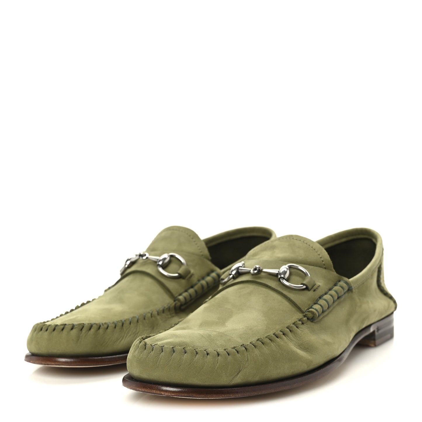 Nubuck Womens Horsebit Loafers 38.5 Herbs Light Green