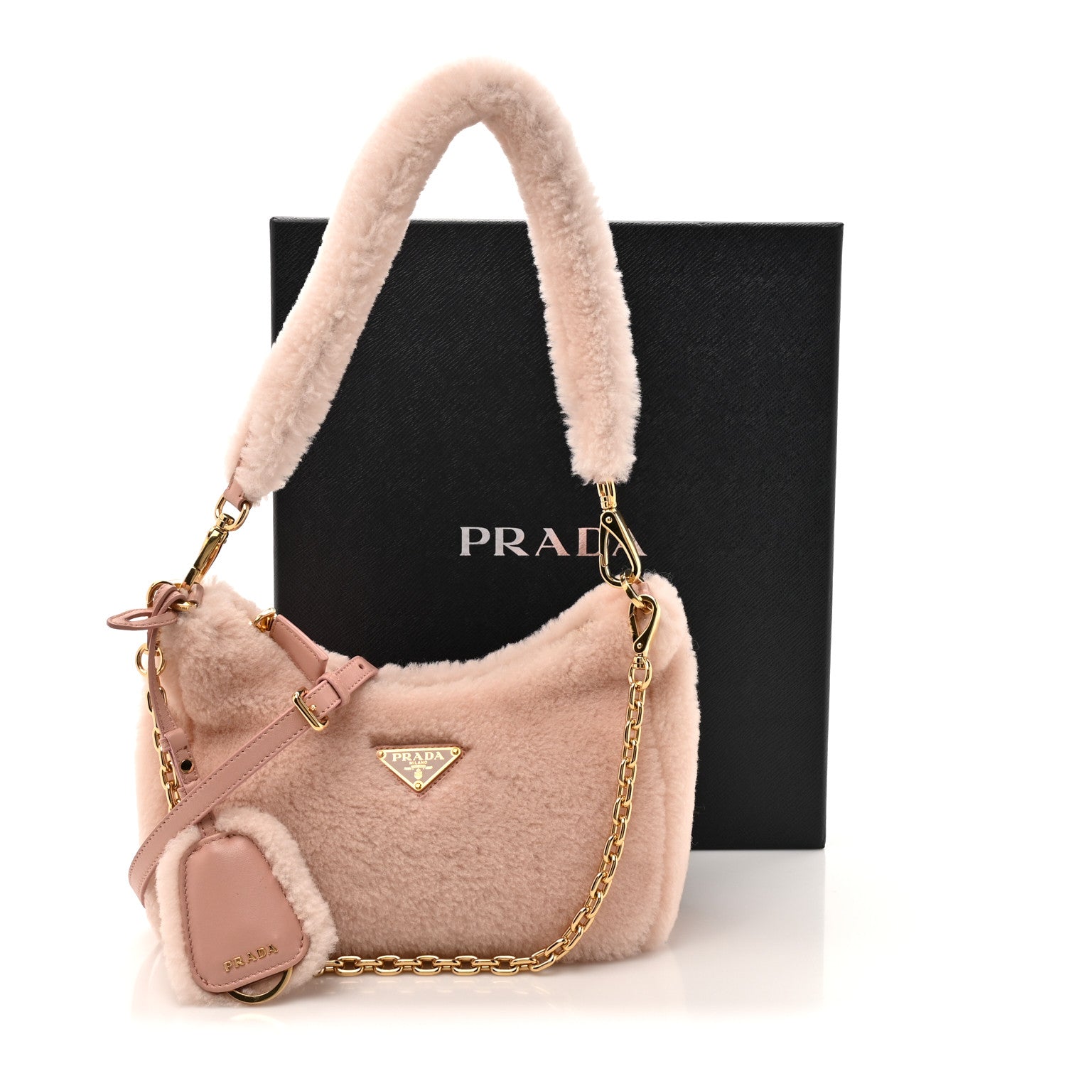 Prada Shearling Nappa Mini Re-Edition Shoulder Bag Orchidea