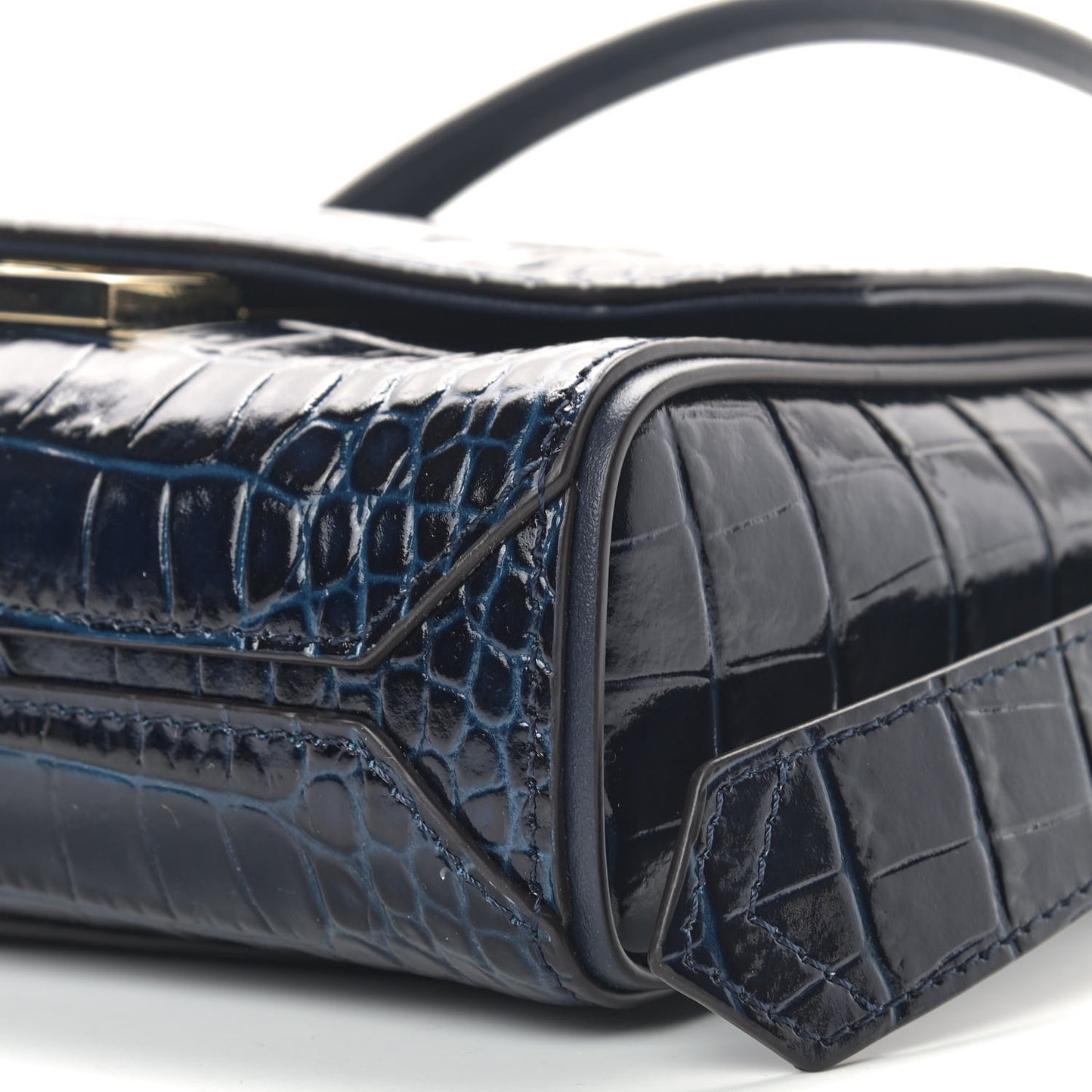 Calfskin Crocodile Embossed Eden Mini Top Handle Blue