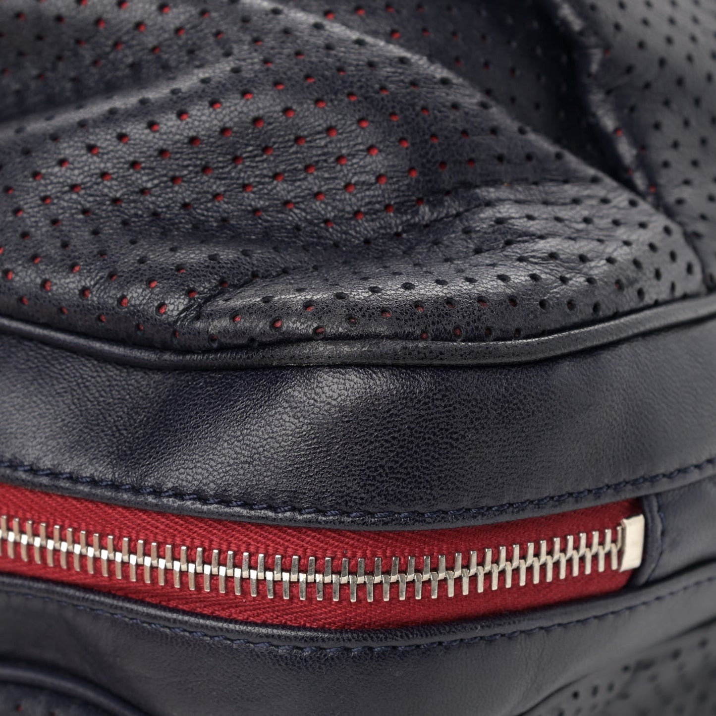 Lambskin Perforated Baseball Spirit Ligne Bag Navy