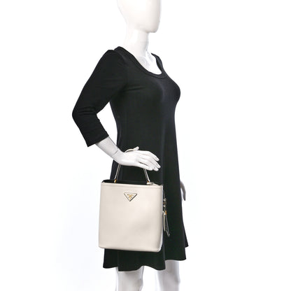 Prada Saffiano Cuir Medium Panier Bucket Bag Bianco Black 2 of 9