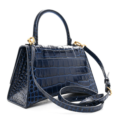 Balenciaga Shiny Calfskin Crocodile Embossed Small Hourglass Top Handle Bag Navy 3 of 10