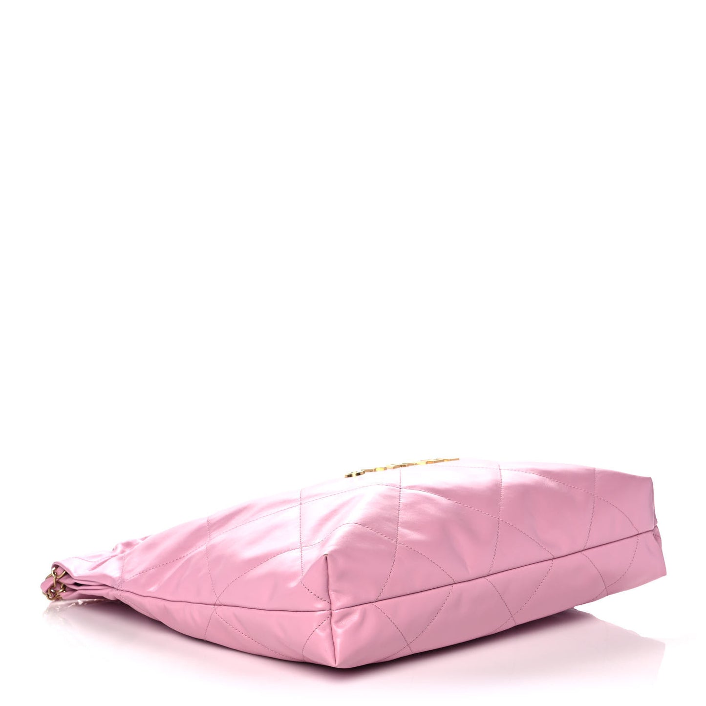 Shiny Calfskin Quilted Chanel 22 Drawstring Bag Dark Pink