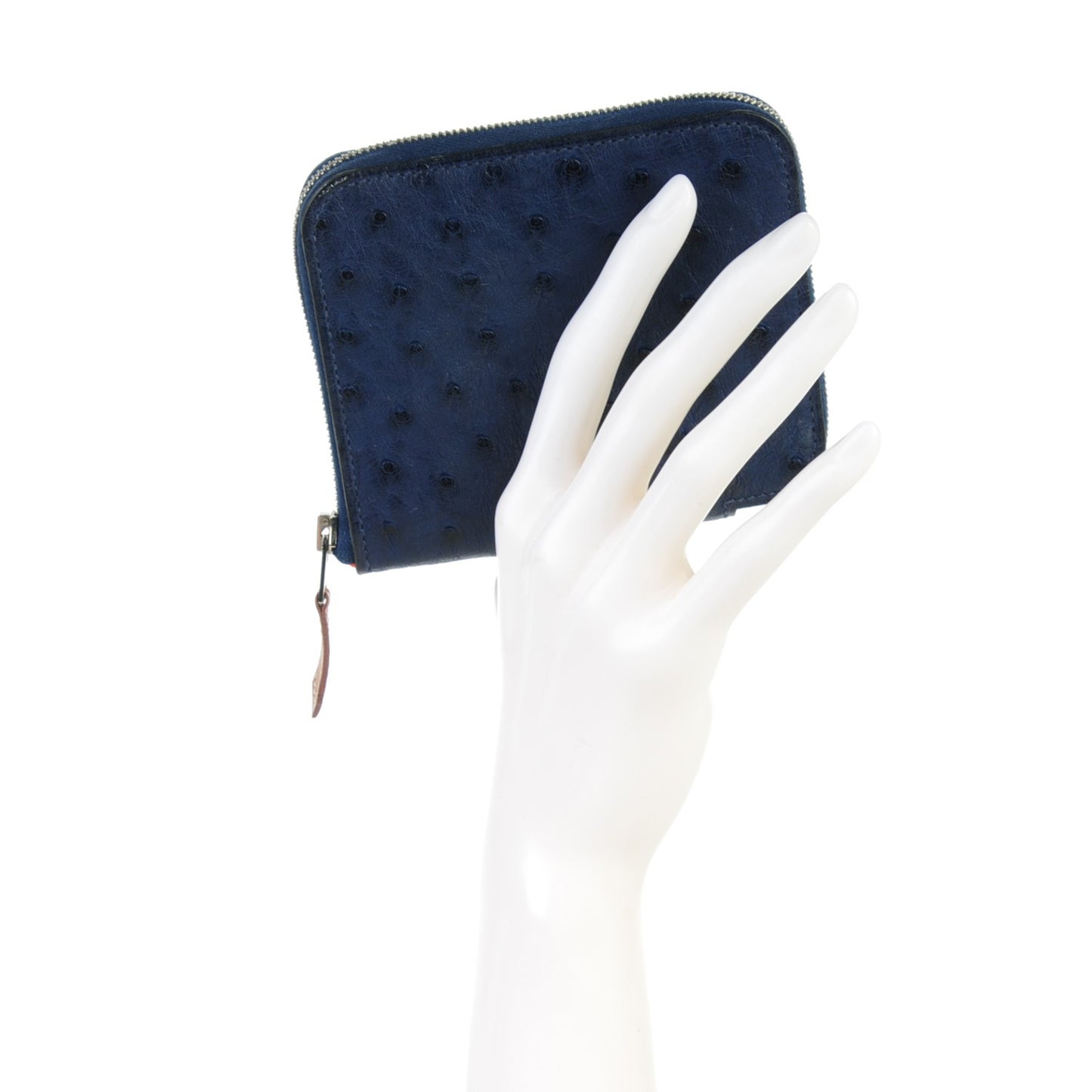 Ostrich Silk'in Compact Wallet Bleu Saphir