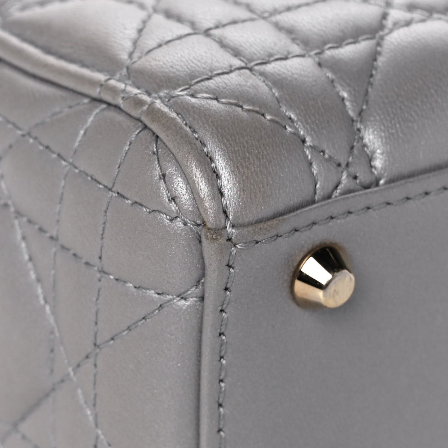 Metallic Lambskin Cannage Mini Lady Dior Grey