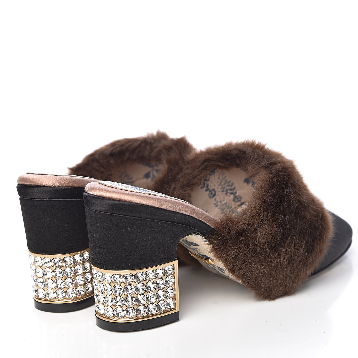 Mink Silk Satin Crystal Candy Mules 35.5 Scan Brown Black