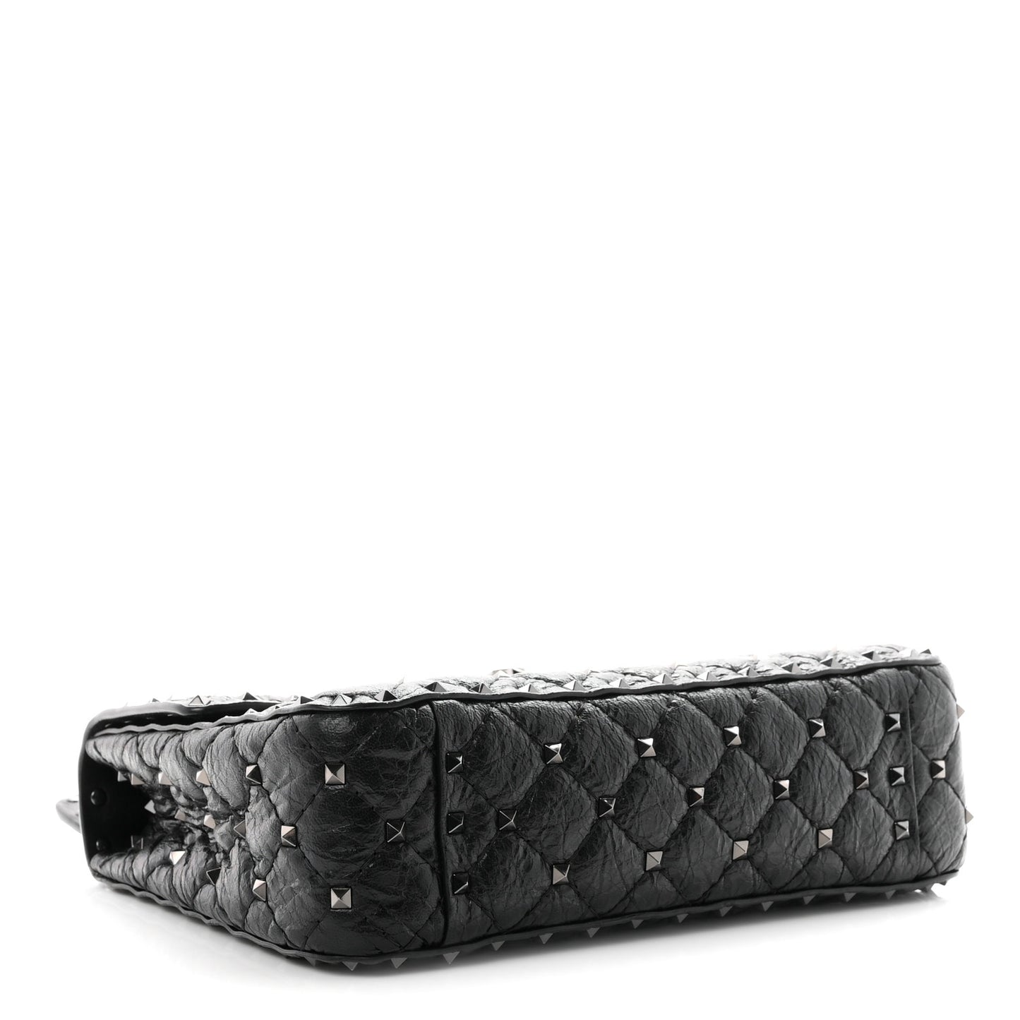 Craquele Nappa Medium Rockstud Spike Shoulder Bag Black