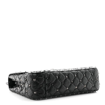 Valentino Garavani Craquele Nappa Medium Rockstud Spike Shoulder Bag Black 4 of 10