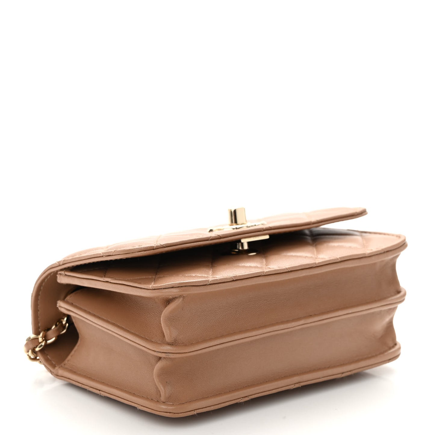 Lambskin Quilted Mini Trendy CC Wallet On Chain WOC Beige
