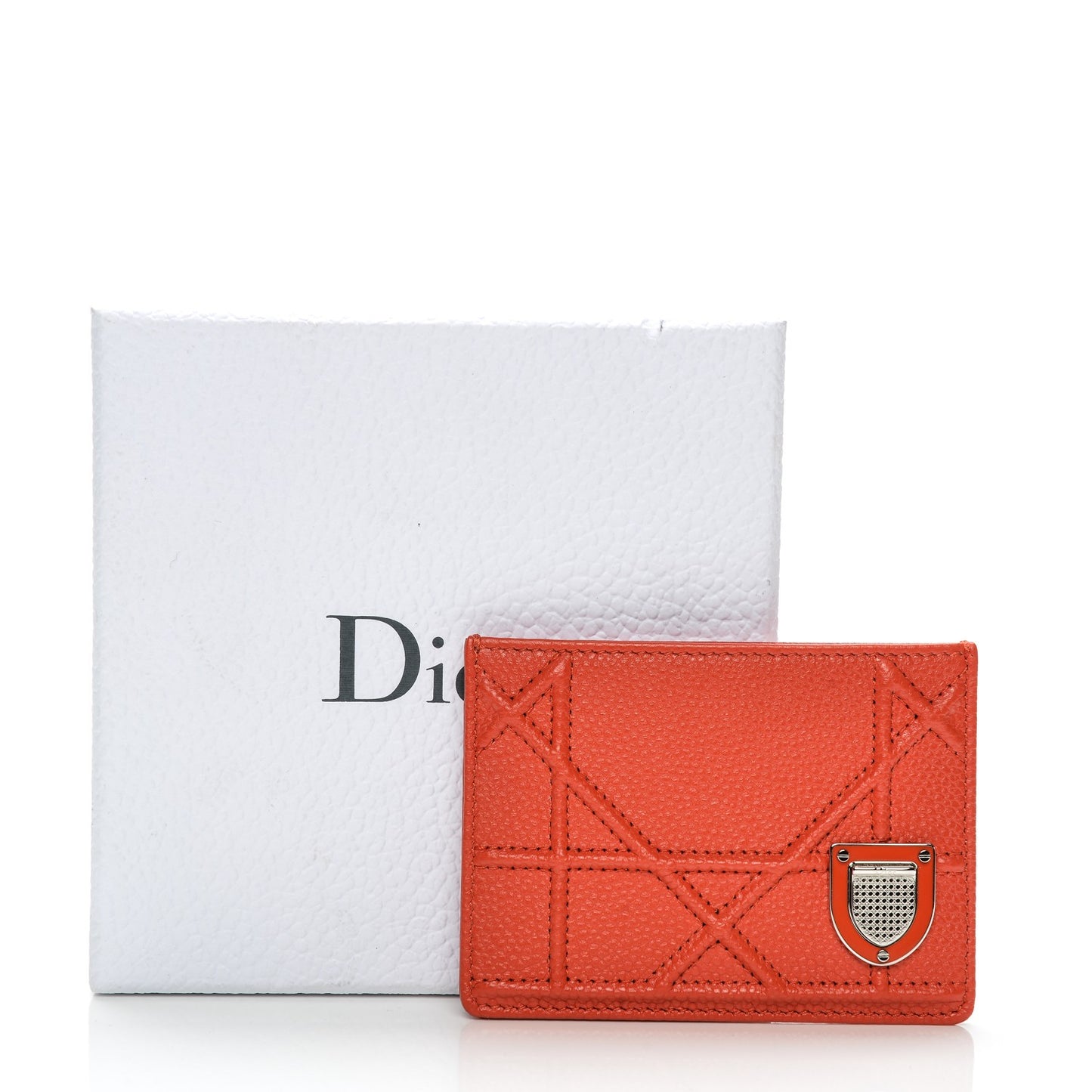 Grained Calfskin Cannage Diorama Card Holder Inferno Red