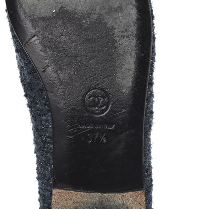 Chanel Tweed Lambskin Cap Toe Ballerina Flats 37.5 Turquoise 7 of 9