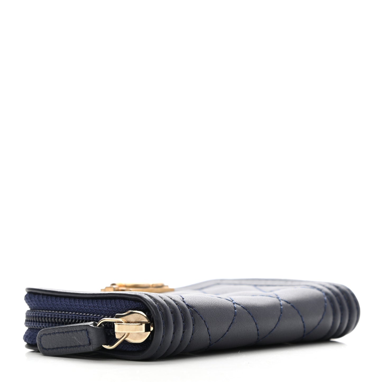 Lambskin Quilted Boy Zip Around Coin Purse Wallet Blue