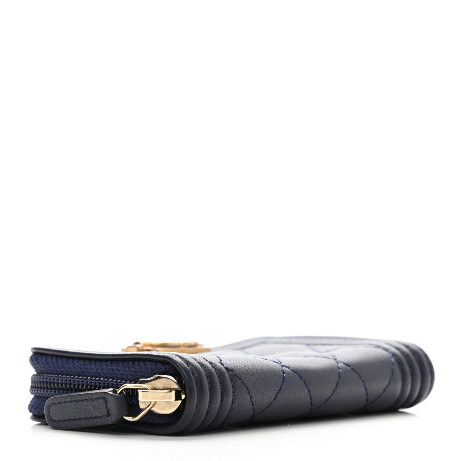 Chanel Lambskin Quilted Boy Zip Around Coin Purse Wallet Blue 4 of 7