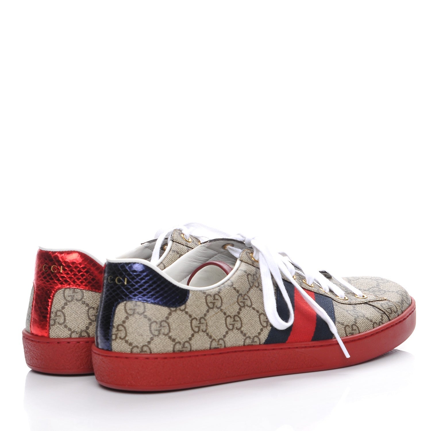 Gucci GG Supreme Monogram Ayers Web Mens Ace Sneakers 9.5 Blue Red 4 of 8