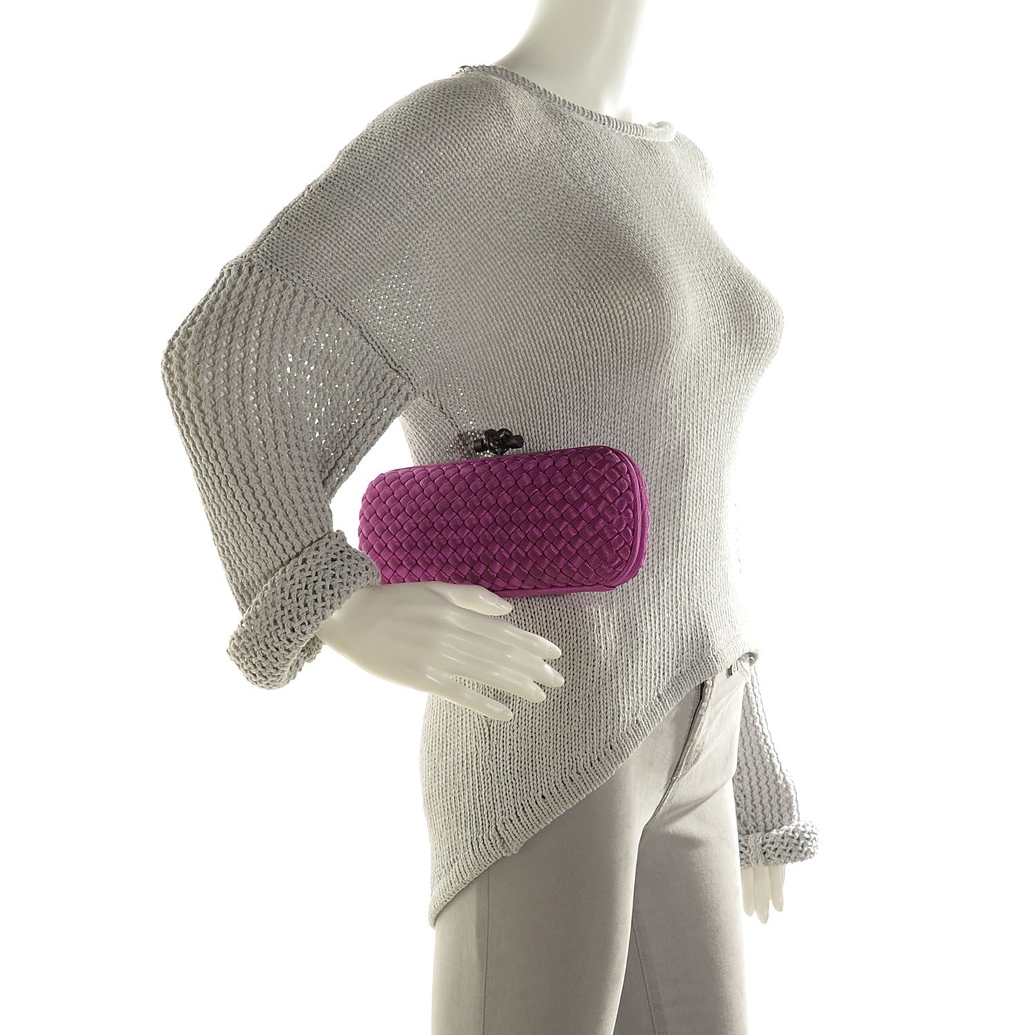Bottega Veneta Silk Faille Intrecciato Knot Clutch 2 of 7