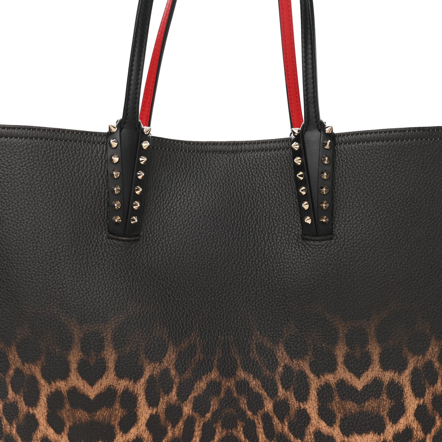 Calfskin Degrade Leopard Print Spikes East West Cabata Tote Black Multi