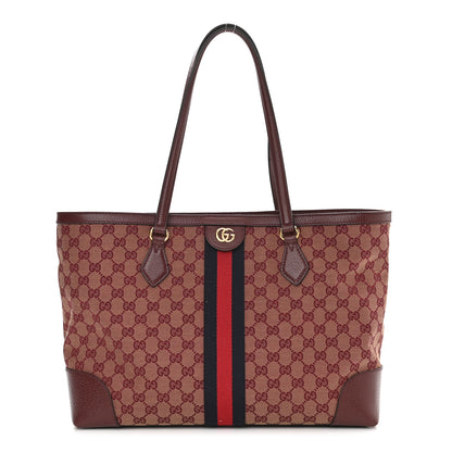 Gucci Monogram Textured Dollar Calfskin Web Medium Ophidia Shopping Tote Sahara Rubino Chardonnay 1 of 12