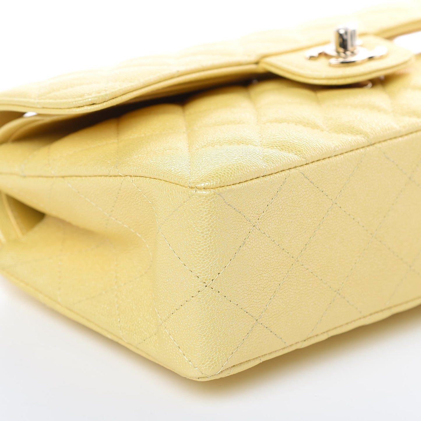 Iridescent Caviar Quilted Small Double Flap Yellow