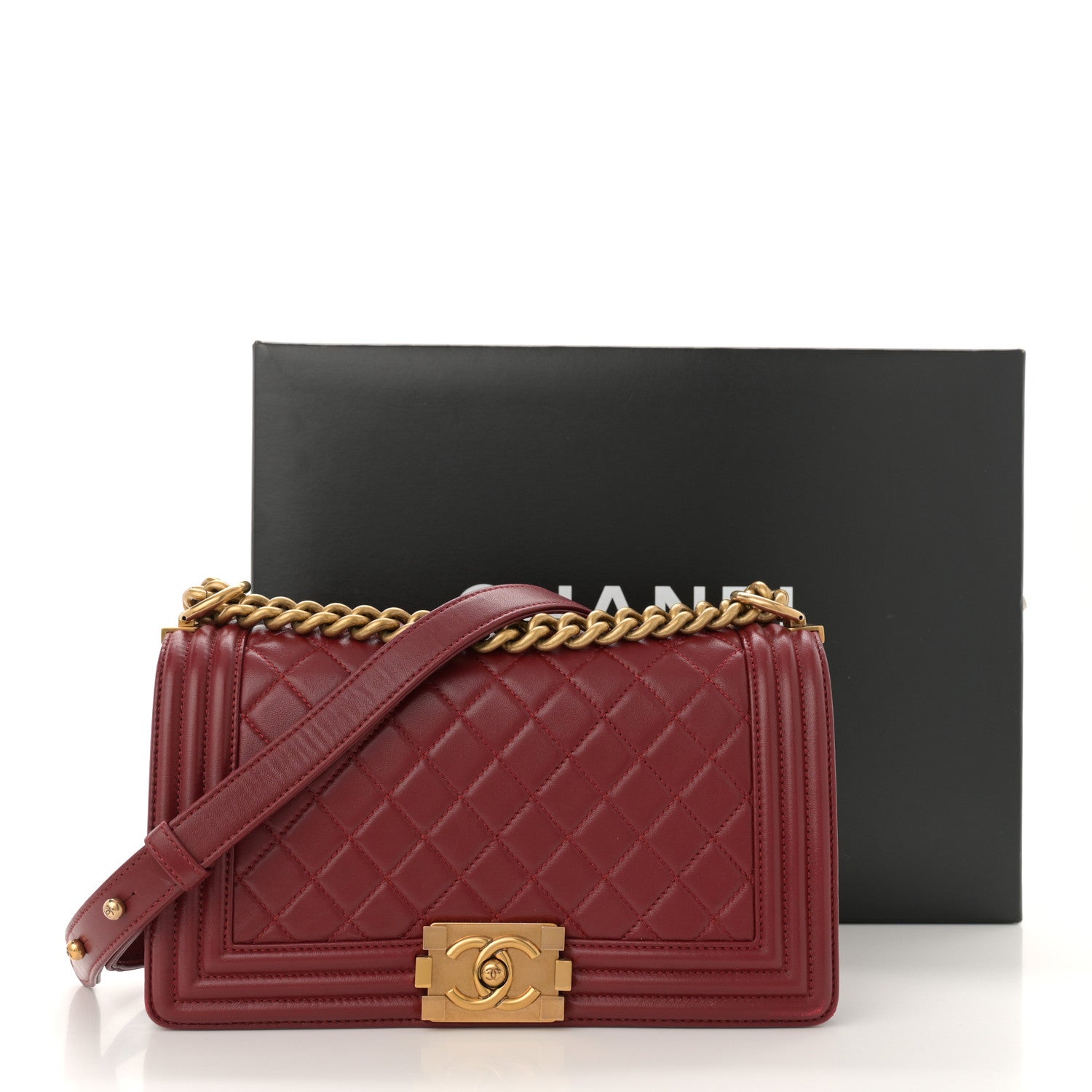 Chanel Lambskin Quilted Medium Boy Flap Dark Red 15 of 15