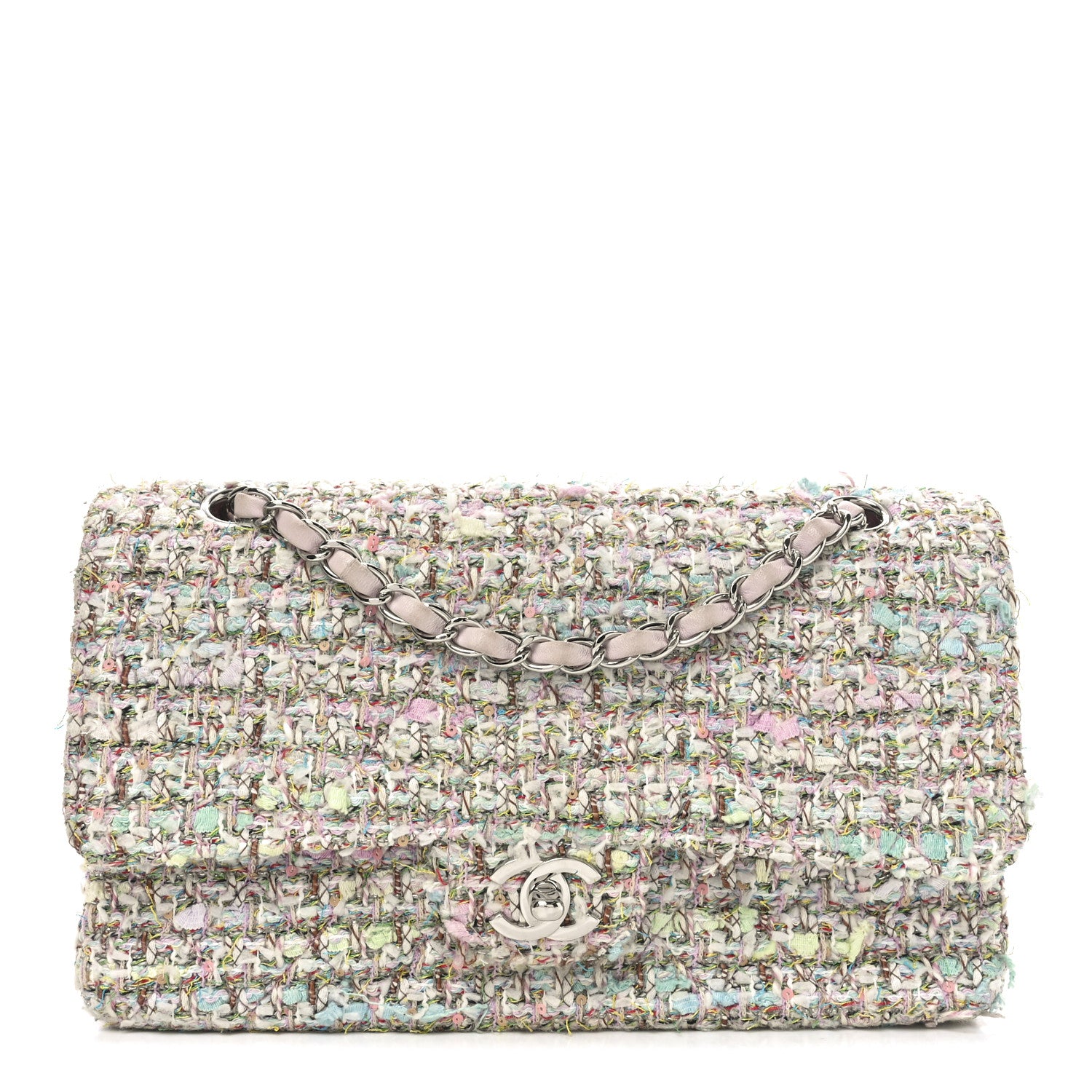 Chanel Tweed Quilted Medium Double Flap Light Pink Multicolor 1 of 13