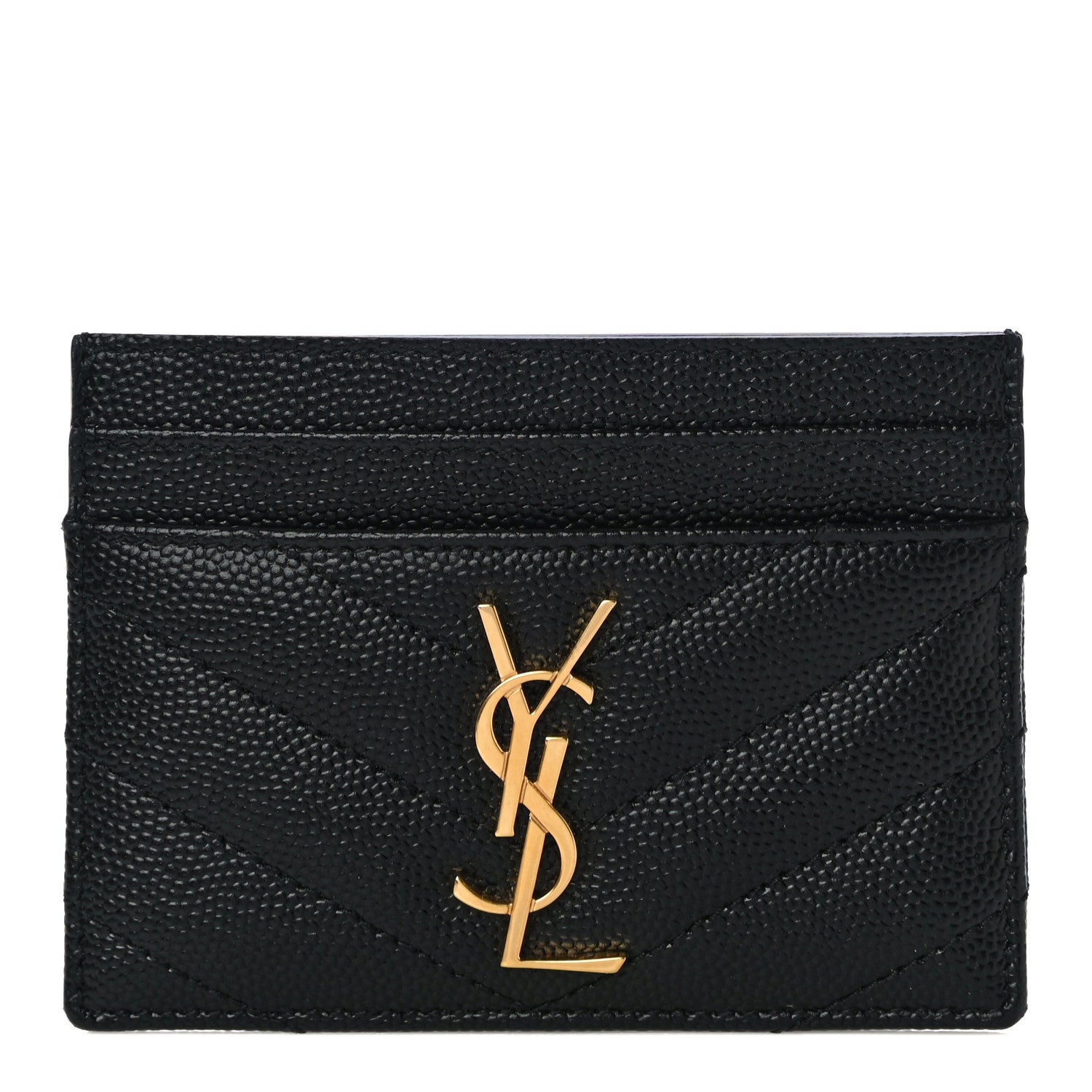 Saint Laurent Grain De Poudre Matelasse Chevron Monogram Credit Card Case Black 1 of 11