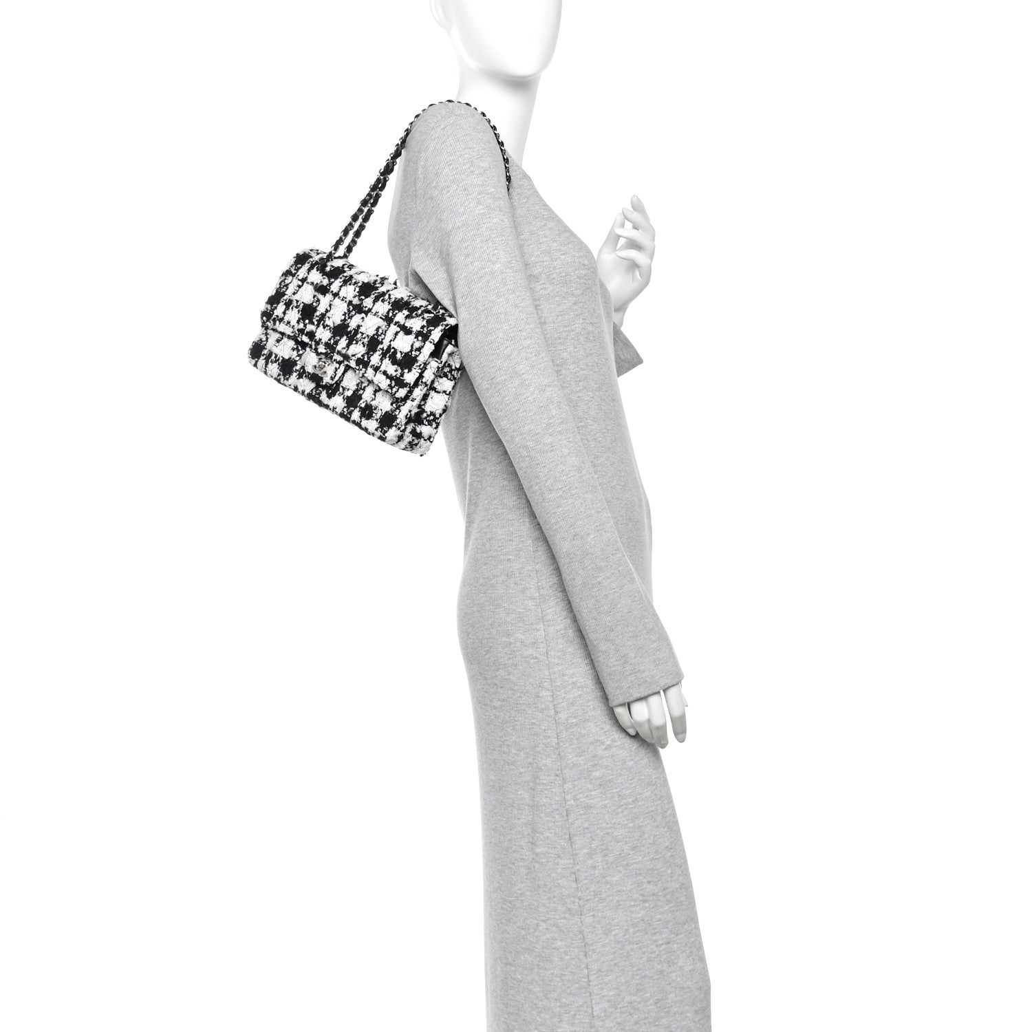 Chanel Tweed Sequin Quilted Medium Double Flap Black White 2 of 10