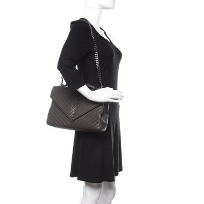 Saint Laurent Sheepskin Matelasse Chevron Monogram Large College Satchel Dark Anthracite 2 of 16