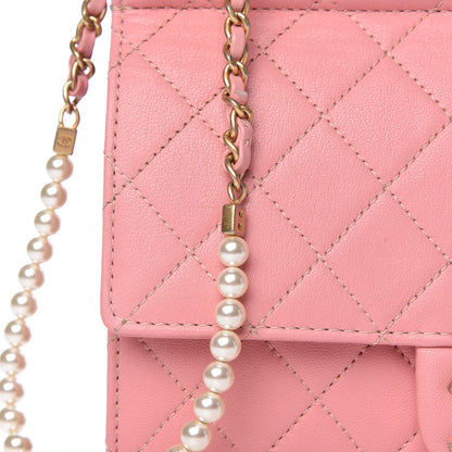 Chanel Lambskin Quilted Pearl Chain Flap Bag Pink 11 of 14