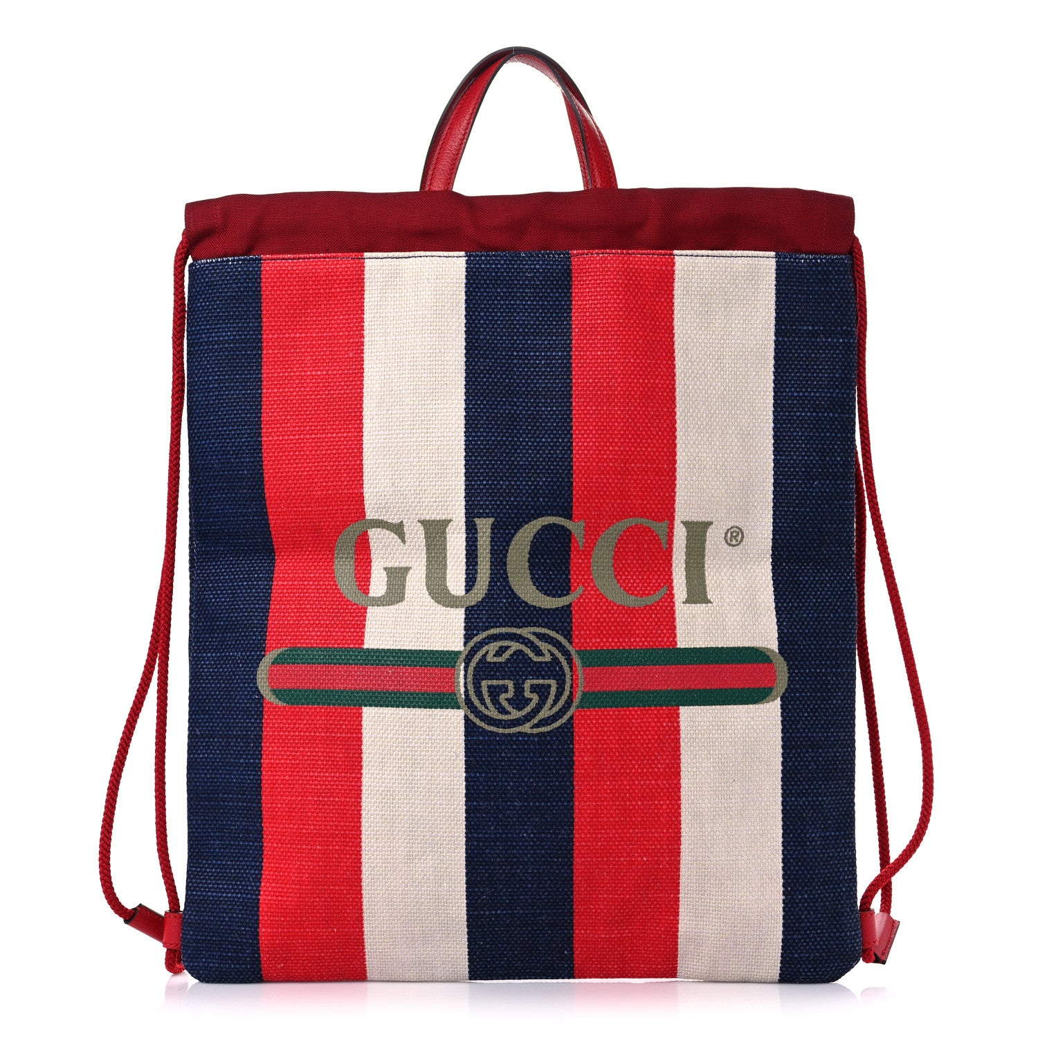 Gucci Canvas Logo Sylvie Stripe Drawstring Backpack Red 1 of 9