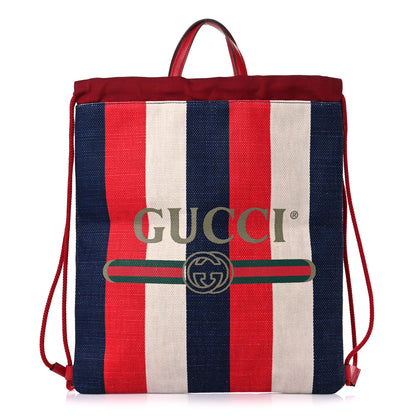 Gucci Canvas Logo Sylvie Stripe Drawstring Backpack Red 1 of 9