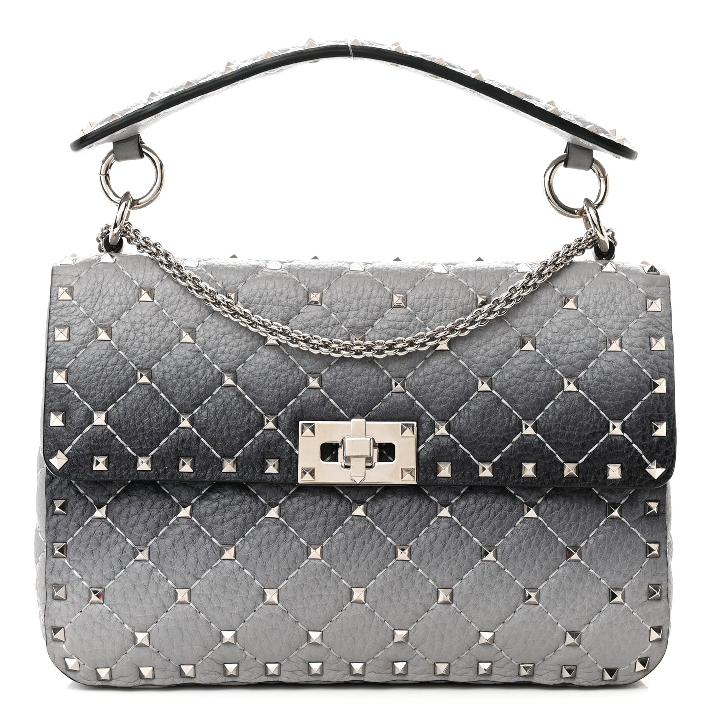 Grained Calfskin Ombre Medium Rockstud Spike Shoulder Bag Grey
