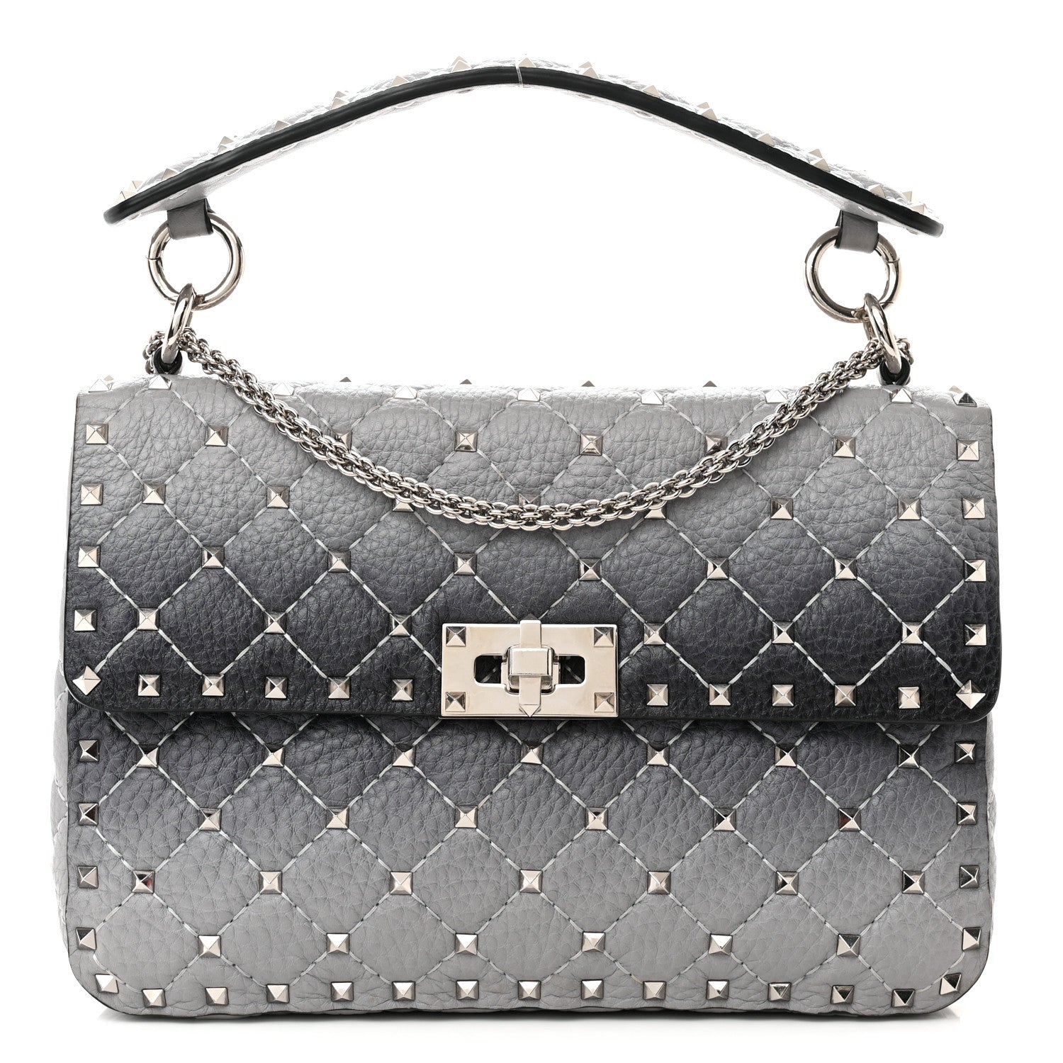 Valentino Garavani Grained Calfskin Ombre Medium Rockstud Spike Shoulder Bag Grey 1 of 11