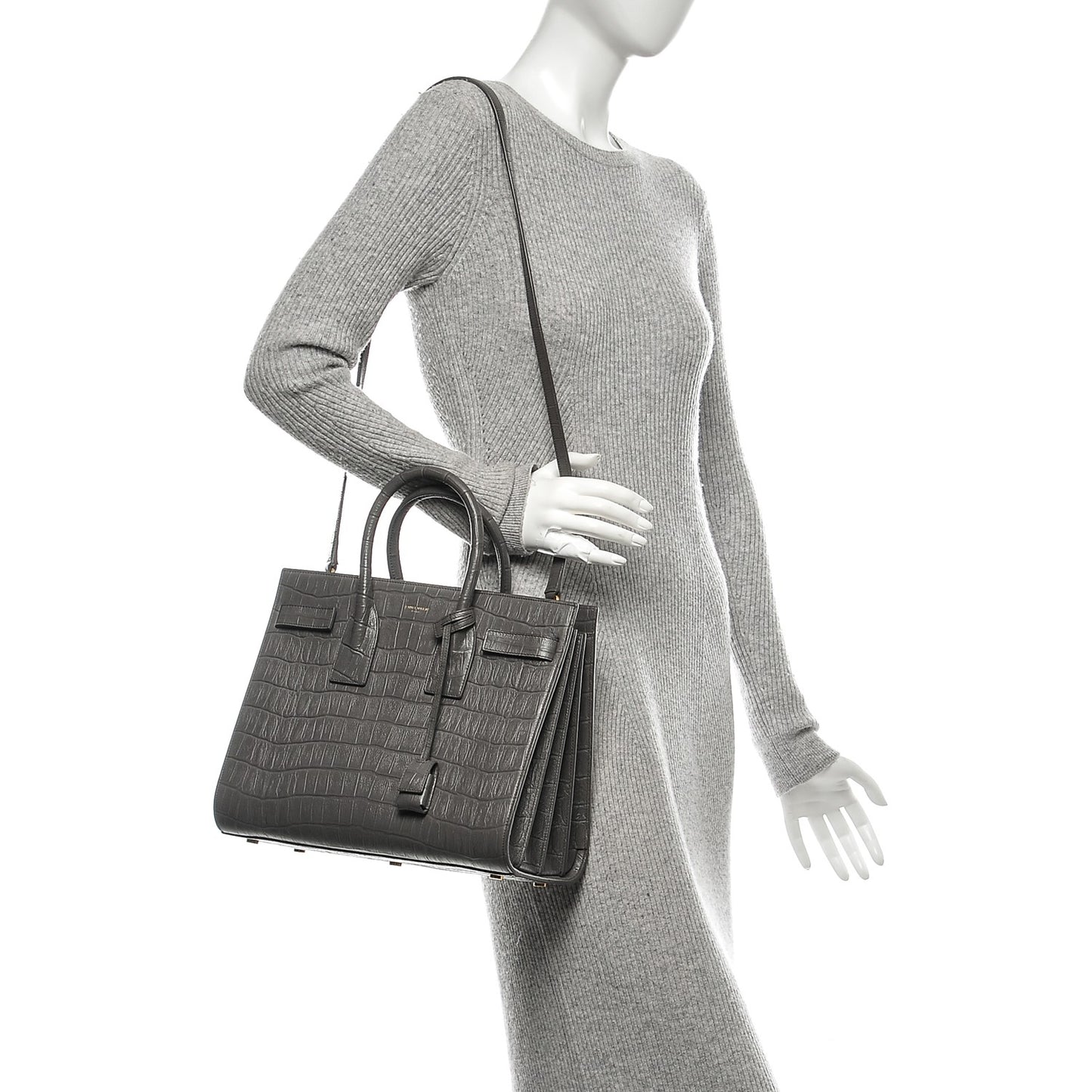 Calfskin Crocodile Embossed Small Sac De Jour Fog