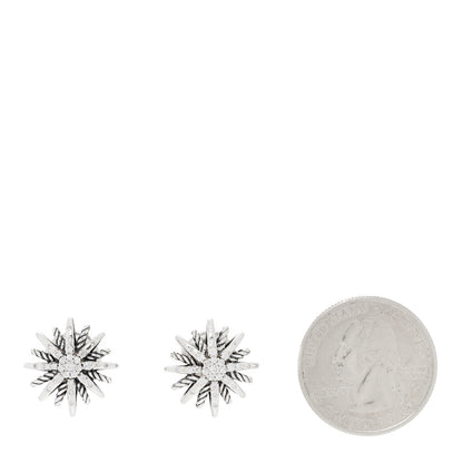 David Yurman Sterling Silver Diamond 16mm Starburst Earrings 2 of 5