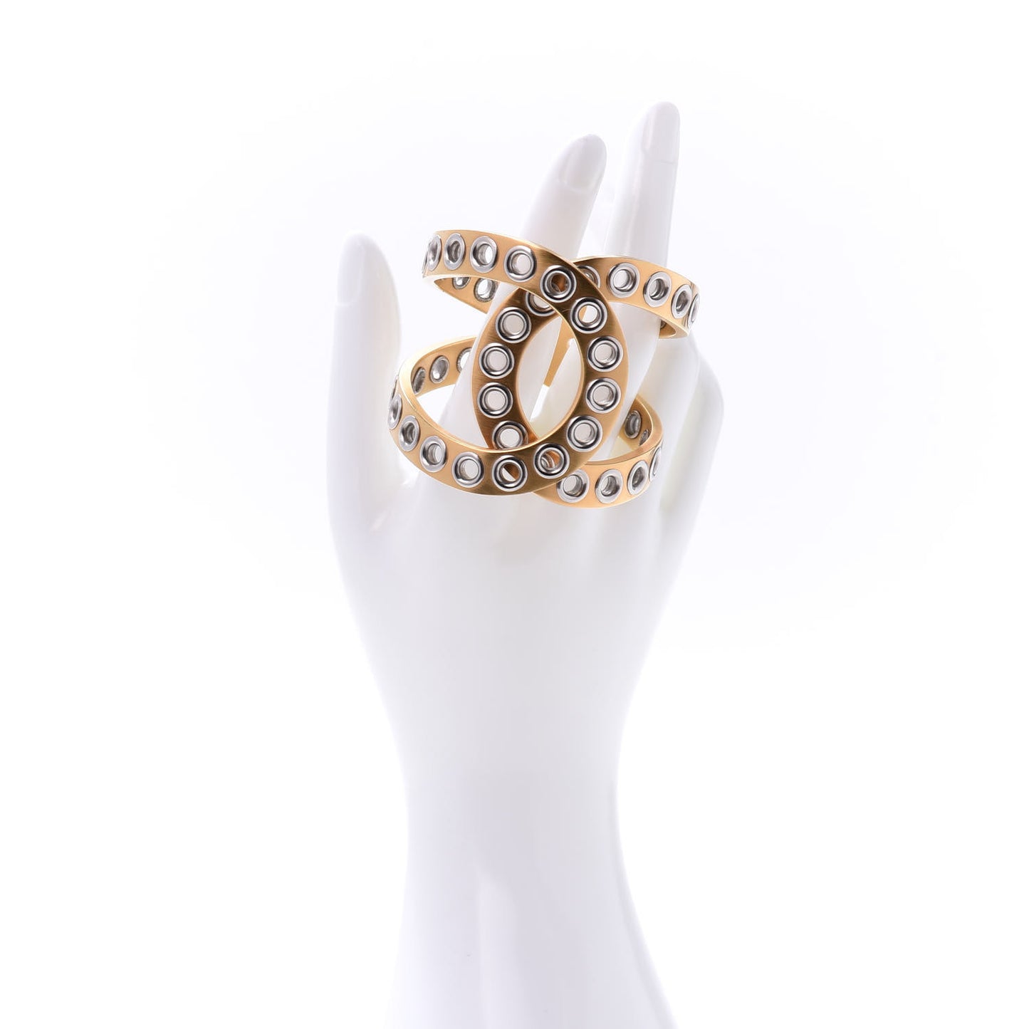 Metal Rivet Logo Cuff Gold