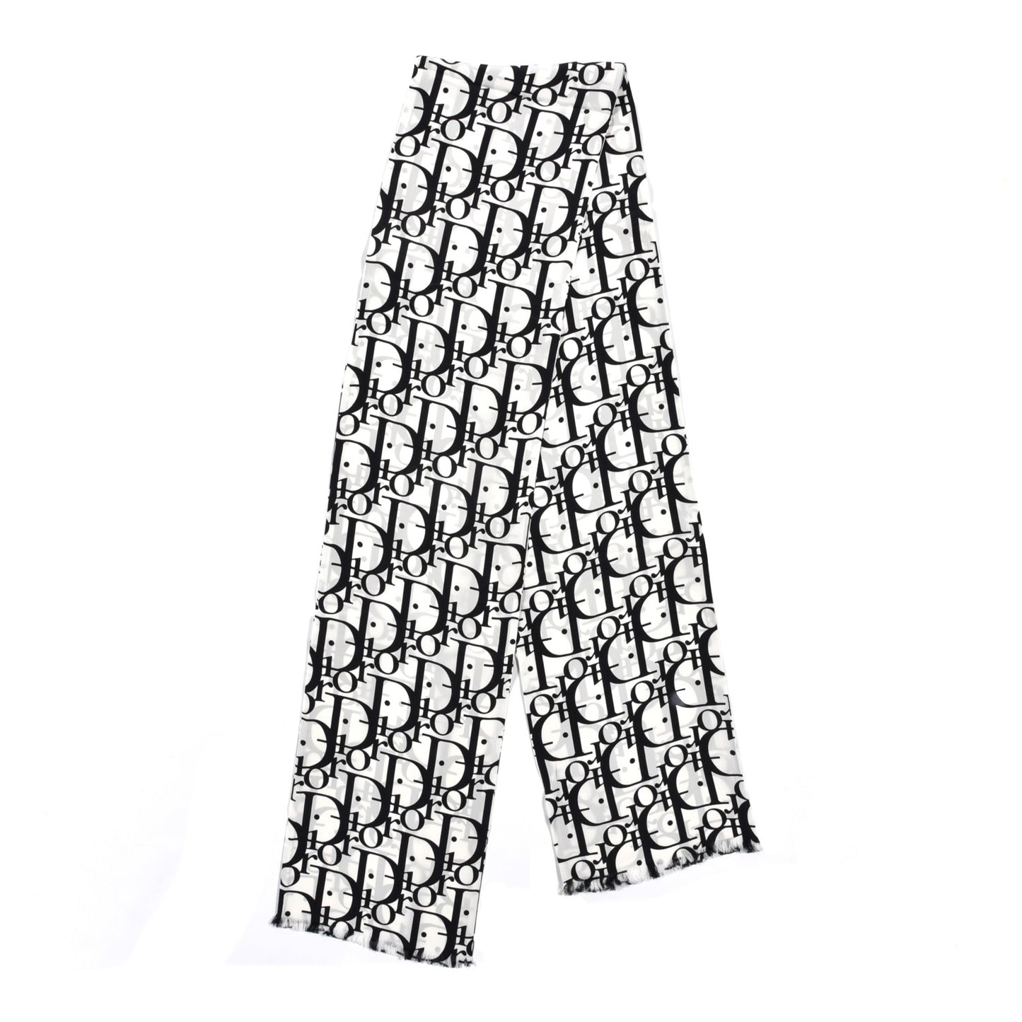 Silk Oblique Scarf White Black