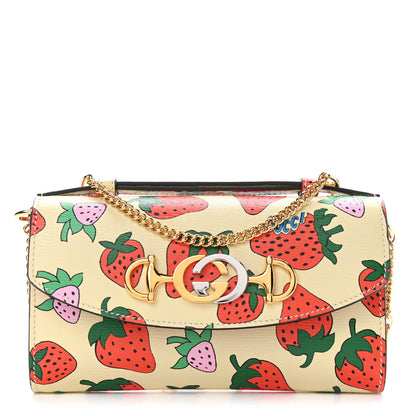 Gucci Calfskin Strawberry Print Mini Zumi Shoulder Bag Ivory Red 1 of 9