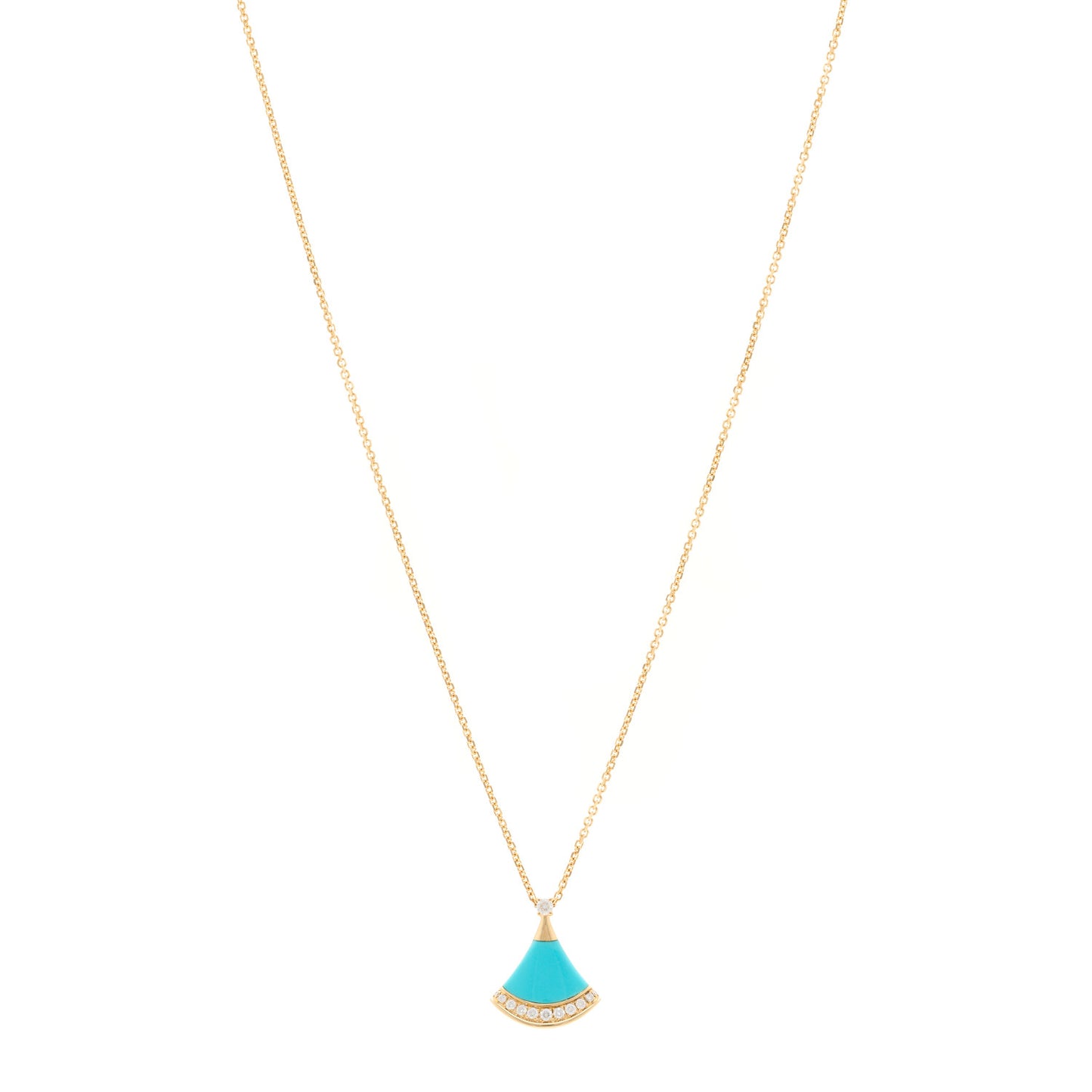 18K Yellow Gold Diamond Turquoise Divas' Dream Pave Pendant Necklace