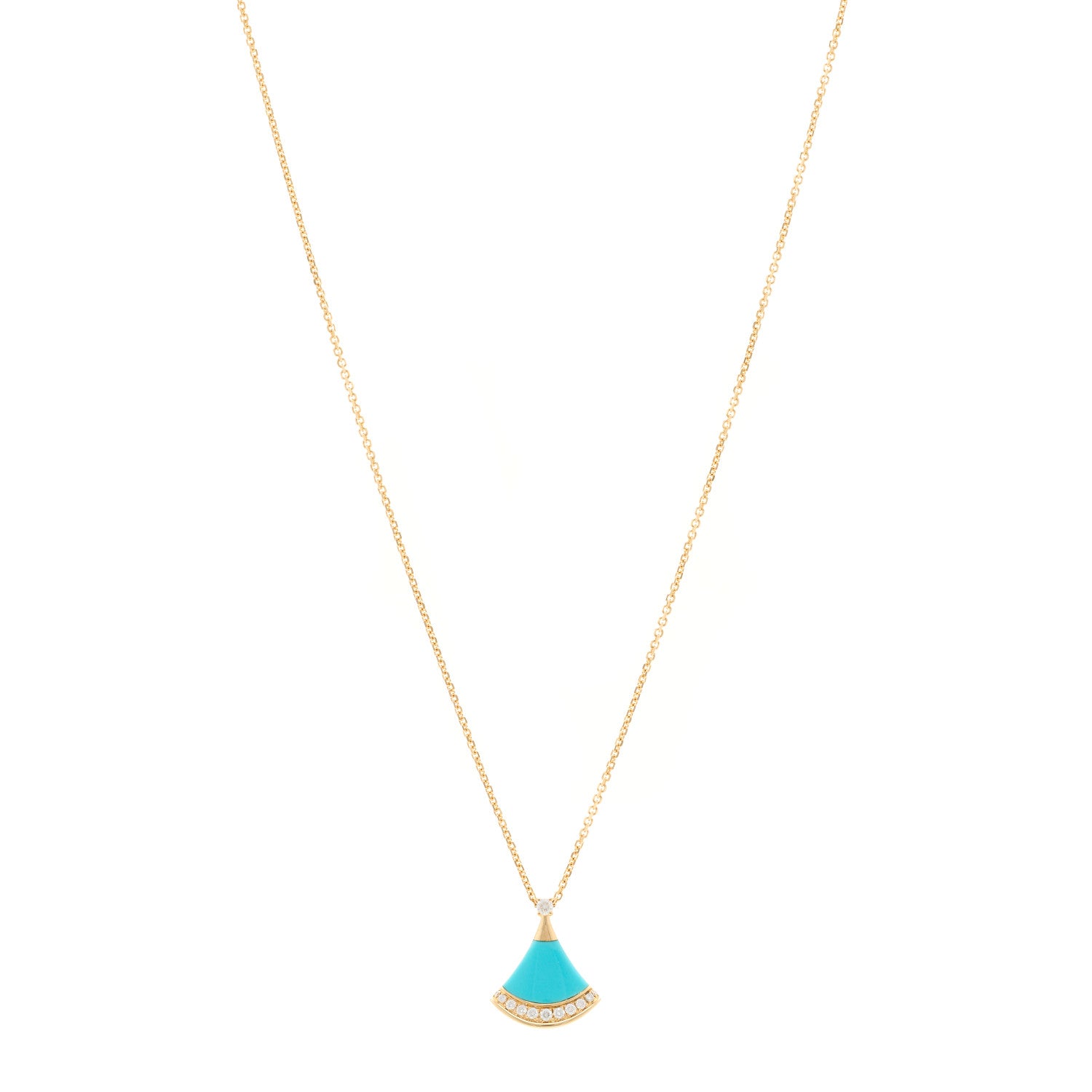 Bulgari 18K Yellow Gold Diamond Turquoise Divas' Dream Pave Pendant Necklace 1 of 5
