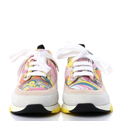 Hermes Technical Canvas Suede Goatskin Womens Stadium Sneakers 37.5 Bleu Beton Multicolor 2 of 8