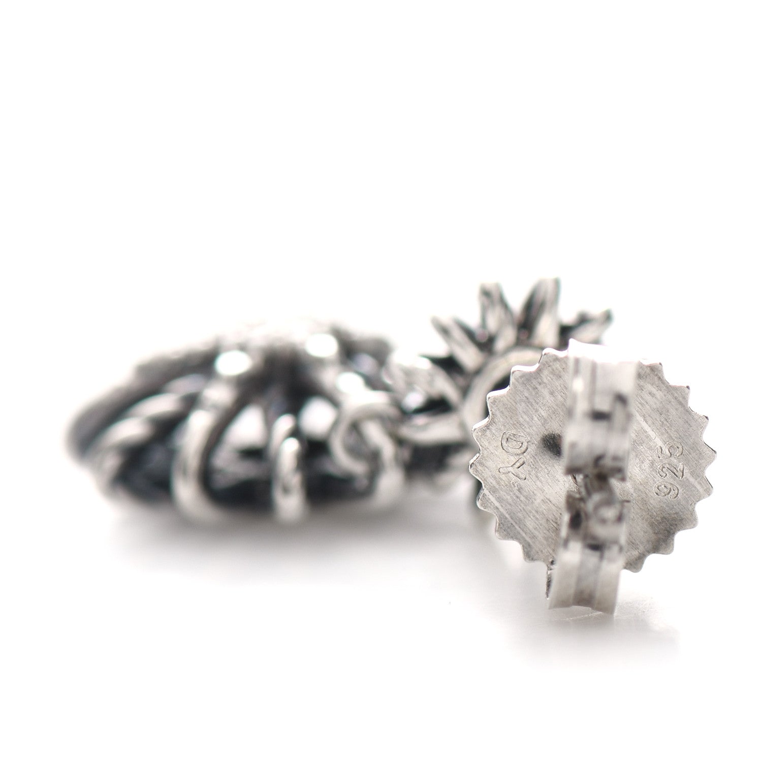 David Yurman Sterling Silver Diamond Starburst Double Drop Earrings 5 of 6